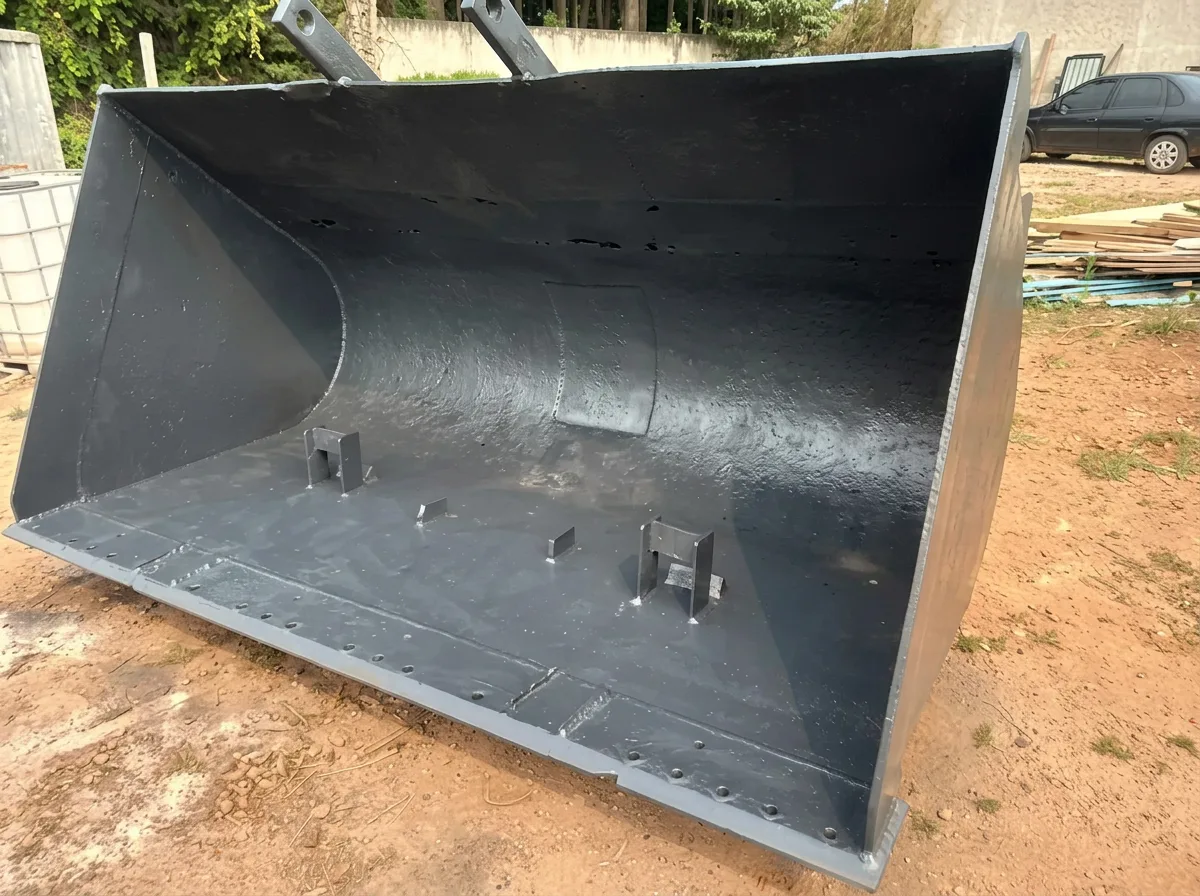 Concha metálica de grande porte fabricada em chapa de aço, vista interna com reforços soldados